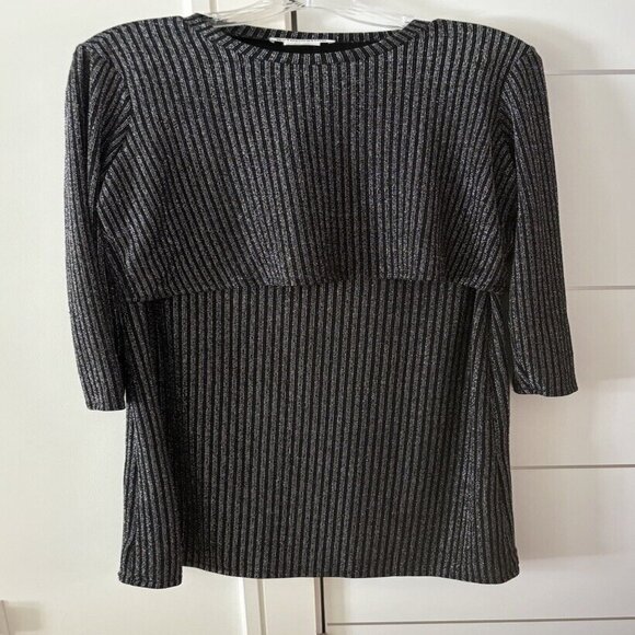 Reformation Val Two Piece Top Midi Skirt Shimmer Stripe Black Size XL - Picture 3 of 8